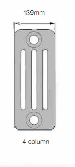 Curved Radiator - 4 Column 300mm high x 1151mm. 3589 BTU 1052 Watts Ba ...