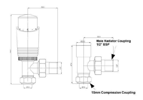 Angle valve dimensions