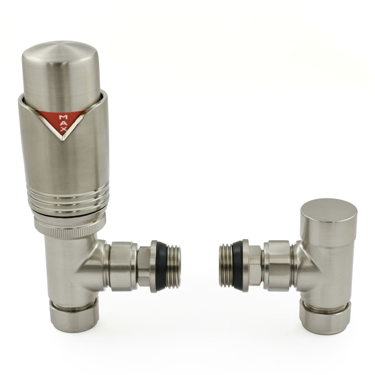 Foxy Radiator Valves Premium Thermostatic Angle Valve Satin Nickel | A1 Radiators