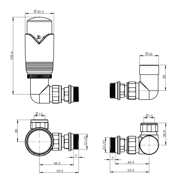 Premium Thermostatic Corner Valve Satin Nickel