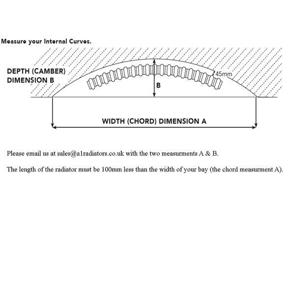 Curved Radiator - 2 Column 400mm high x 1104mm. 2465 BTU 722 Watts Whi ...